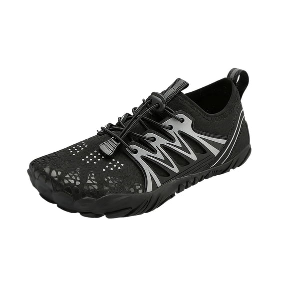 Mens Quick Dry Water Shoes Non-Slip Athletic Barefoot Sneakers Quick-Lace Toe Protection Breathable Mesh for Beach Hiking Black,Size 9