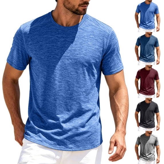 Mens Quick Dry Workout T-Shirts Athletic Running Tshirt Short Sleeve Lightweight Gym Sport Tee Shirt, Crew Neck Light Blue