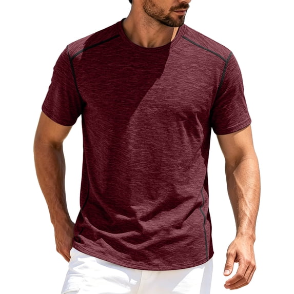 Mens Quick Dry Workout T-Shirts Athletic Running Tshirt Short Sleeve Lightweight Gym Sport Tee Shirt, Crew Neck Wine