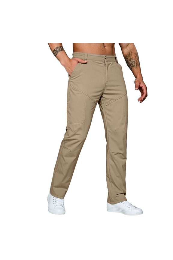 Mens Quick-Drying Cargo Pants Lightweight Straight Leg Hiking Trousers for Men Waterproof Elastic Mid Waisted Fishing Pant with Pockets