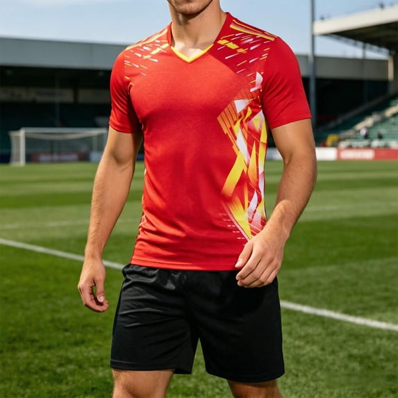 Mens Quick Drying Sportswear Outfit, Regular Fit Training Uniform Set Casual And Athletic Wear For Men Daily Activities Red Size 3XL