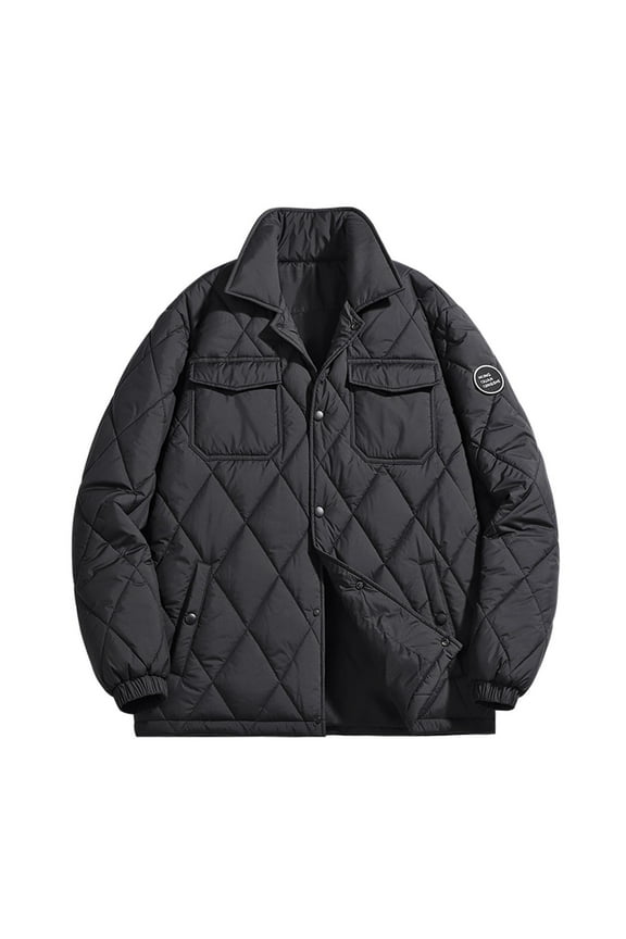 Mens Quilted Barn Jacket Casual Fall Winter Lightweight Short Warm Padded Coats Classic Fit Lapel Collar Winter Coats Outwear with Pockets
