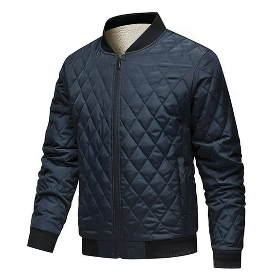 Mens Quilted Bomber Jacket Fleece Lined Diamond Rib Varsity Lightweight Coat for Fall Winter Casual Wear