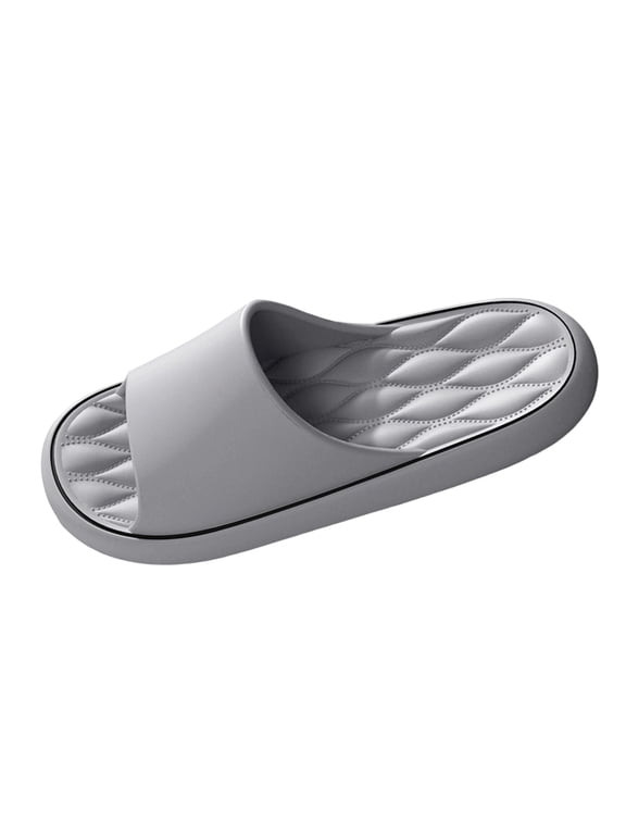 Mens Quilted EVA Slides - Lightweight Waterproof Comfort Slide Sandals, Gray Pool House Shower Slippers,Size 40