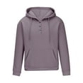 thumbnail image 1 of Mens Quilted Hoodies Pullover Half Snap Button Trendy Sweatshirt Fall Winter V Neck Tops Pocket Drawstring Hooded, 1 of 5