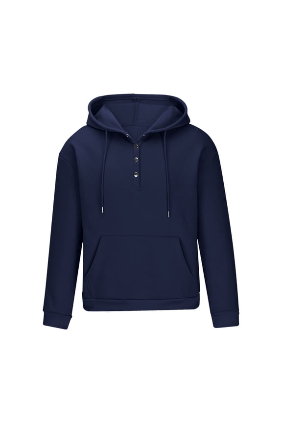 Mens Quilted Hoodies Pullover Half Snap Button Trendy Sweatshirt Fall Winter V Neck Tops Pocket Drawstring Hooded