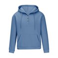 thumbnail image 1 of Mens Quilted Hoodies Pullover Half Snap Button Trendy Sweatshirt Fall Winter V Neck Tops Pocket Drawstring Hooded, 1 of 5