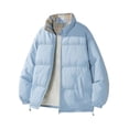 thumbnail image 1 of Mens Quilted Jacket Plaid Lined Winter Stand Collar Zip Up Coat Warm Solid Color Coats Comfortable Relaxed Fit for Casual,Light Blue,XXXL, 1 of 4