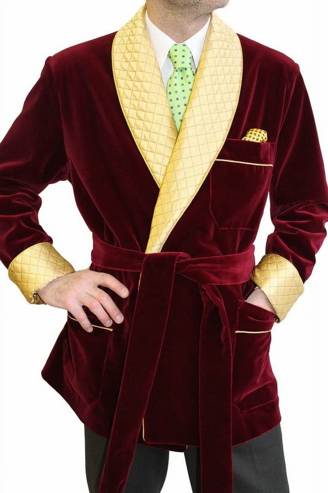 Mens Quilted Maroon Velvet Smoking Jacket & Dressing Gown – Luxurious ...