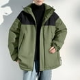 thumbnail image 1 of Mens Quilted Rain Jackets Thicken Waterproof Windbreaker Raincoats with Pockets and Hooded Long Sleeve Zip Up Color Block Thermal Warm Hiking Jacket, 1 of 4