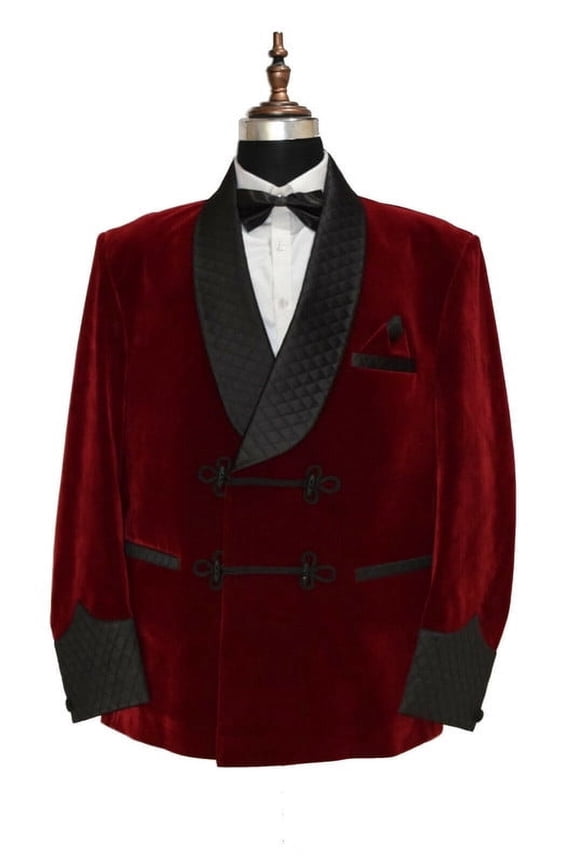 Mens Quilted Red Velvet Smoking Jacket – Perfect for Evening Hosting & Special Events