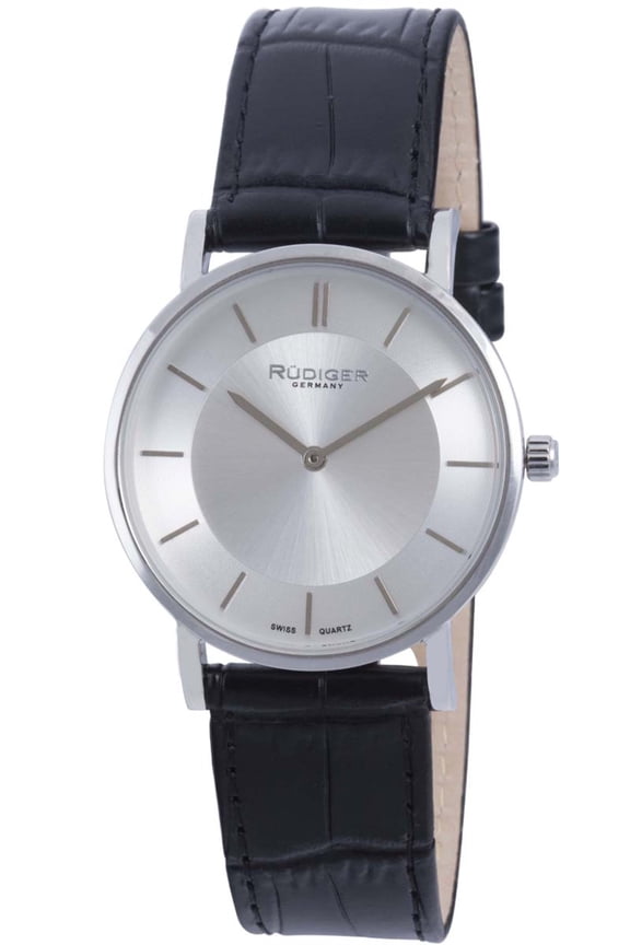 Mens R2400-04-001 Kassel Stainless Steel Watch with Black Leather Band
