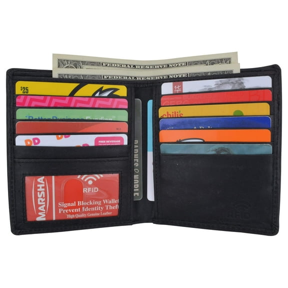 Mens RFID Blocking Bifold Hipster Hunter Leather Euro Credit Card ID Wallet