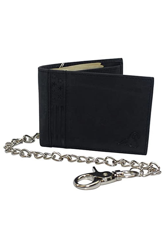 Mens RFID Blocking Chain Biker Wallet Genuine Leather Bifold USA Stars & Stripes Design Wallets for Men
