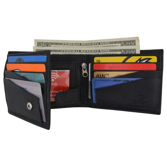 Mens RFID Blocking Leather Credit Card ID Snap Holder Bifold Wallet