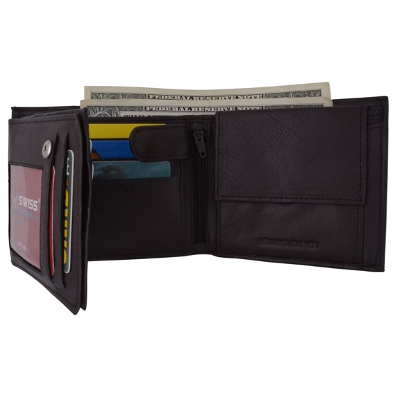 Mens RFID Leather Multi Credit Card ID Snap Bifold Wallet with Coin Pouch