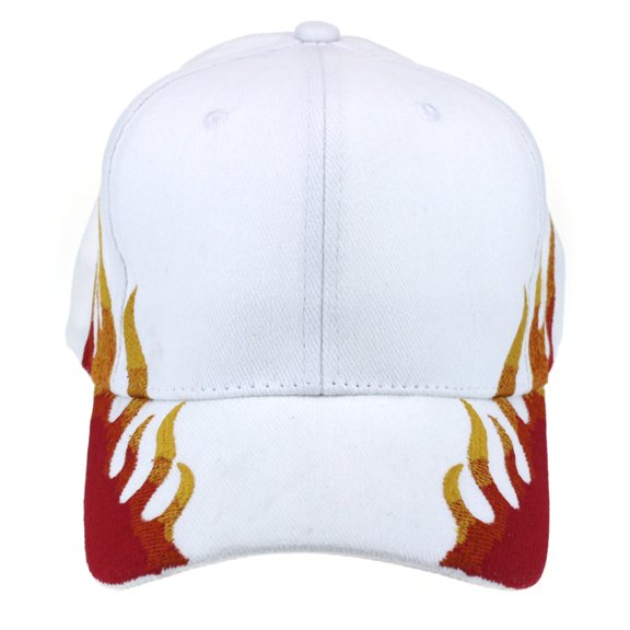 Mens Race Car Embroidery Flaming Racing Baseball Cap White