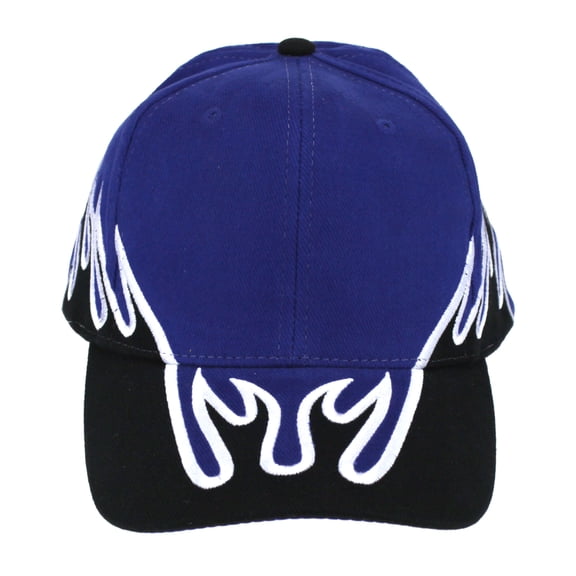 Mens Race Car Flaming Racing Heavy Brushed Cotton Baseball Cap Black Royal Blue