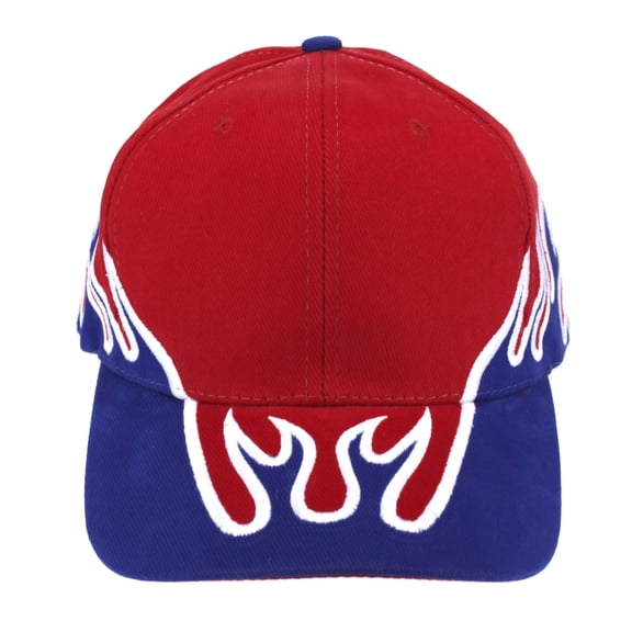 Mens Race Car Flaming Racing Heavy Brushed Cotton Baseball Cap Royal Blue Red