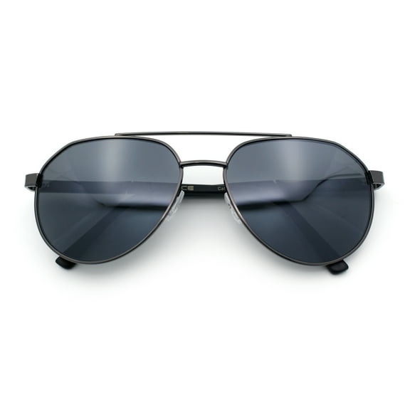 Mens Racer Tear Drop Double Bridge Officer Police Style Metal Sunglasses Gunmetal - Black