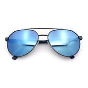 Mens Racer Tear Drop Double Bridge Officer Police Style Metal Sunglasses Gunmetal - Blue Mirror
