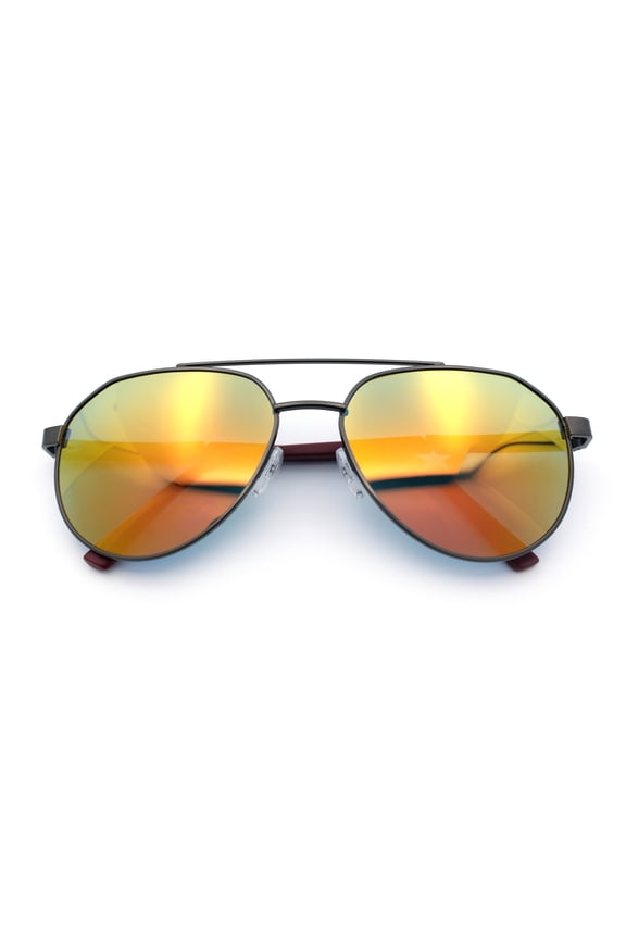 Mens Racer Tear Drop Double Bridge Officer Police Style Metal Sunglasses Gunmetal - Orange Mirror