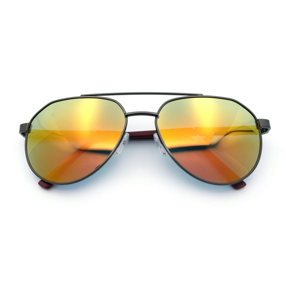 Mens Racer Tear Drop Double Bridge Officer Police Style Metal Sunglasses Gunmetal - Orange Mirror