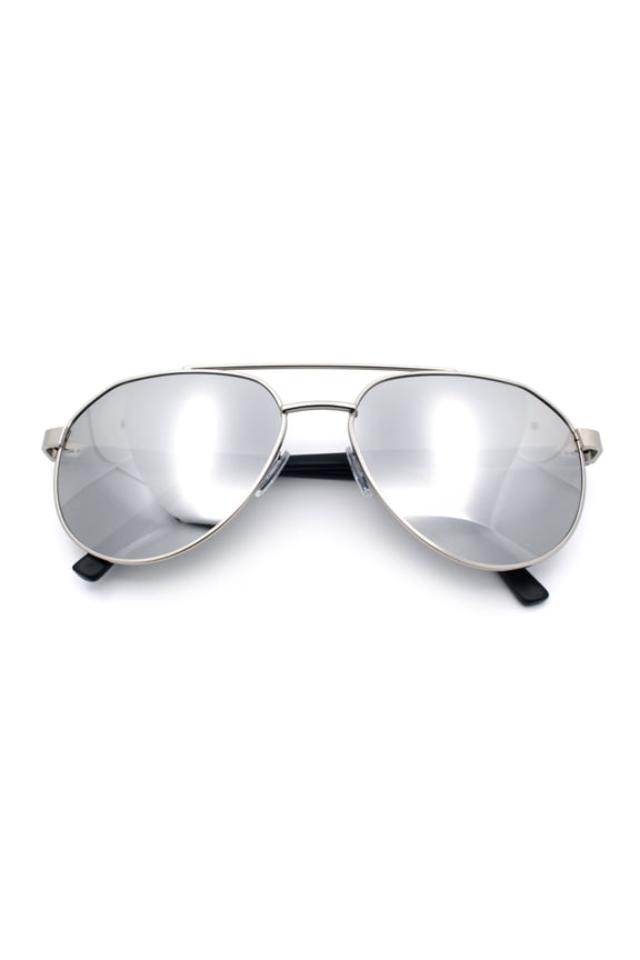 Mens Racer Tear Drop Double Bridge Officer Police Style Metal Sunglasses Silver - Silver Mirror