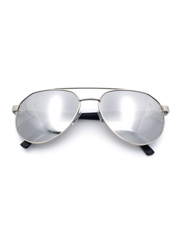 Mens Racer Tear Drop Double Bridge Officer Police Style Metal Sunglasses Silver - Silver Mirror