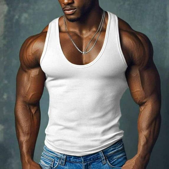 Mens Racerback Tank Tops Sleeveless Crewneck Vests Trendy Solid Color Stretchy Slim Pullover Breathable Basic Athletic Workout Undershirts Tanks