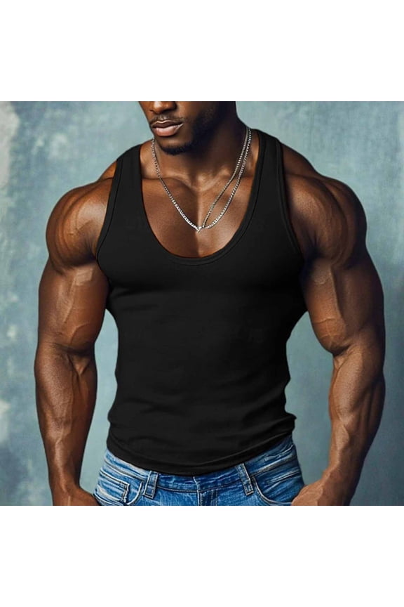 Mens Racerback Tank Tops Sleeveless Crewneck Vests Trendy Solid Color Stretchy Slim Pullover Breathable Basic Athletic Workout Undershirts Tanks