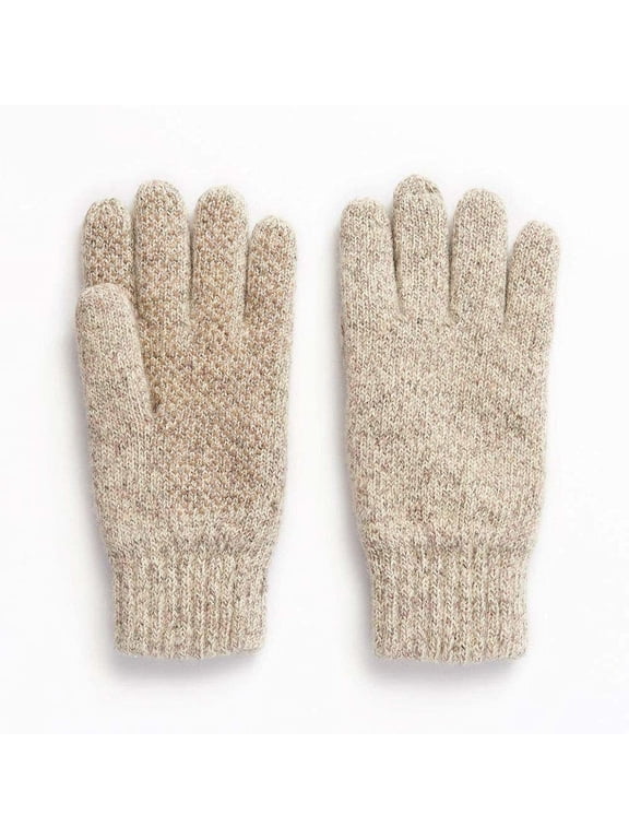 Mens Ragg Wool Full Finger Gloves Oatmeal, Insulated for Cold Outdoor Weather, One Size