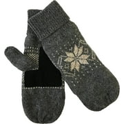 Mens Ragg Wool Mitten With Suede Gripper Palm & Fleece Lined Insulation Charcoal