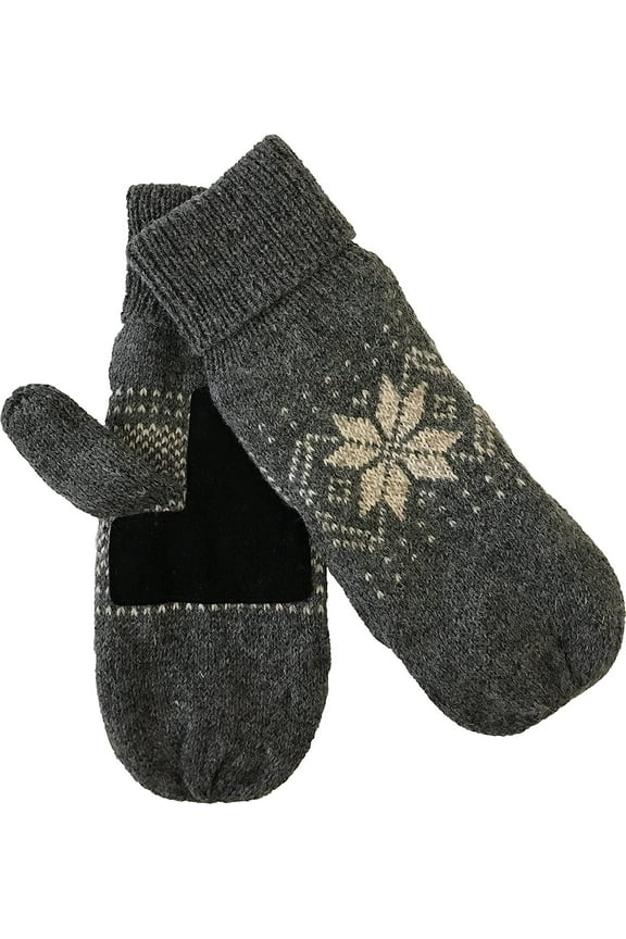 Mens Ragg Wool Mitten With Suede Gripper Palm & Fleece Lined Insulation Charcoal