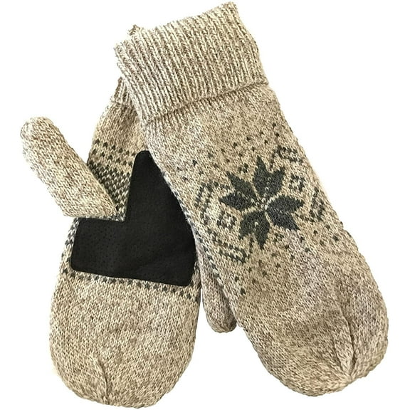 Mens Ragg Wool Mitten With Suede Gripper Palm & Fleece Lined Insulation Oatmeal