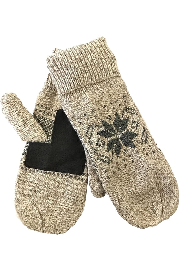 Mens Ragg Wool Mitten With Suede Gripper Palm & Fleece Lined Insulation Oatmeal