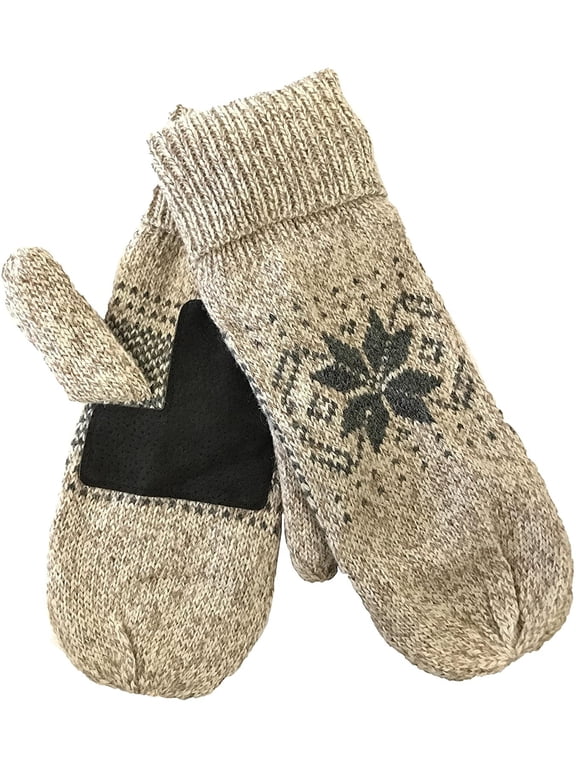 Mens Ragg Wool Mitten With Suede Gripper Palm & Fleece Lined Insulation Oatmeal