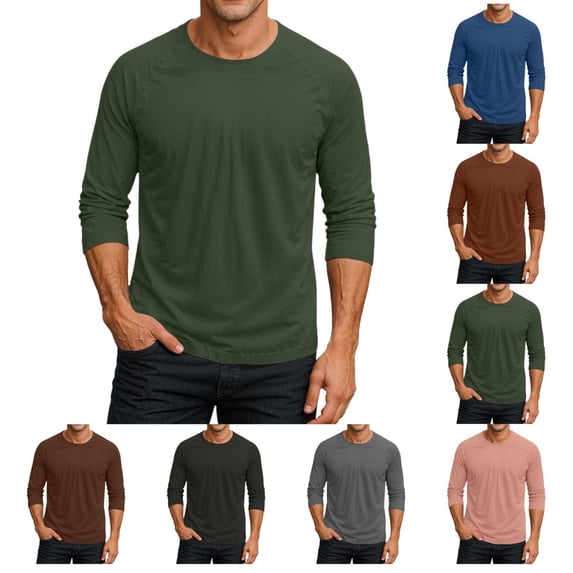 Mens Raglan 3/4 Sleeve Crewneck T-Shirt Solid Color Casual Fashion Sporty Jersey Baseball Tee Top