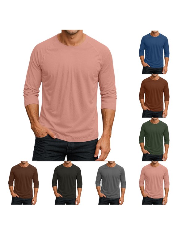 Mens Raglan 3/4 Sleeve Crewneck T-Shirt Solid Color Casual Fashion Sporty Jersey Baseball Tee Top