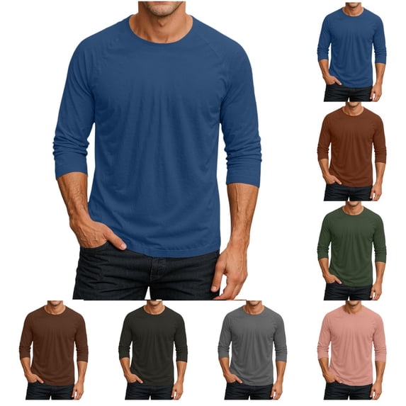 Mens Raglan 3/4 Sleeve Crewneck T-Shirt Solid Color Casual Fashion Sporty Jersey Baseball Tee Top