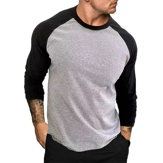 Mens Raglan Long Sleeve T Shirt Vintage Color Block Baseball Muscle Gym Workout Athletic Shirt Casual Tee Top