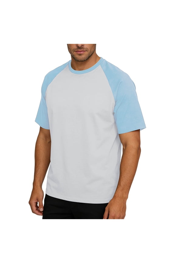 Mens Raglan Short Sleeve T-Shirt Color Block Baseball Jersey Tee Crew Neck Athletic Top, Casual Performance Quick Dry Workout Shirt with Side Slit High Low Hem for Outdoor Running Training