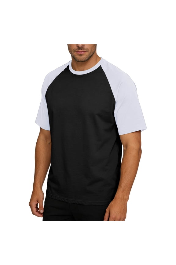 Mens Raglan Short Sleeve T-Shirt Color Block Baseball Jersey Tee Crew Neck Athletic Top, Casual Performance Quick Dry Workout Shirt with Side Slit High Low Hem for Outdoor Running Training