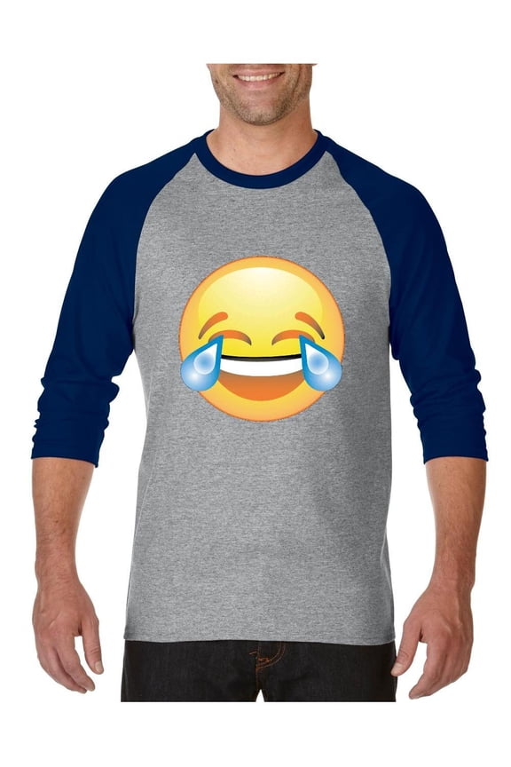 Mens Raglan Sleeve Baseball T-Shirts - Emoji Laughing Tears