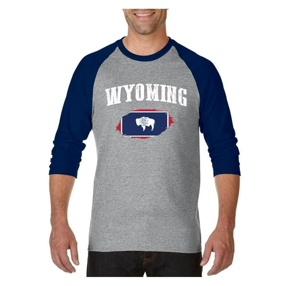 Mens Raglan Sleeve Baseball T-Shirts - Wyoming Flag