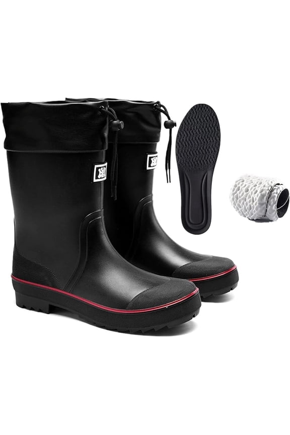 Mens Rain Boots Water boots Waterproof PVC Rubber Boots Outdoor Mud Boots,Comfort Lightweight Mid-Calf Gardening Fishing Shoes for Yard Farm Work