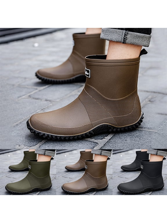 Mens Rain Boots Women High Top Waterproof Slip Resistant Mud Shoes Booties for Outdoor Work Fishing Gardening Brown Size 8
