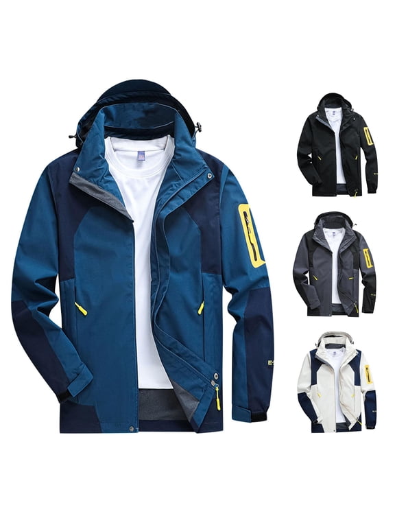 Mens Rain Jacket Lightweight Packable Hooded Windbreaker for Fall Winter Daily Wear and Weekend Outings