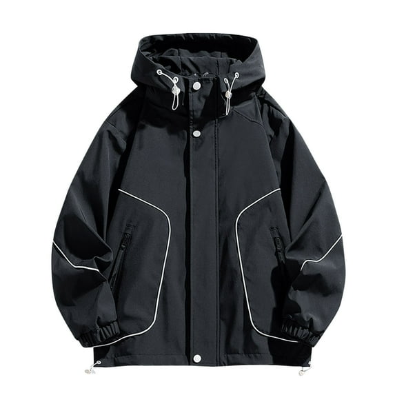 Mens Rain Jacket Outdoor Athletic Lightweight Windbreaker Fashion Waterproof Raincoat for Hiking Cycling Running Black L