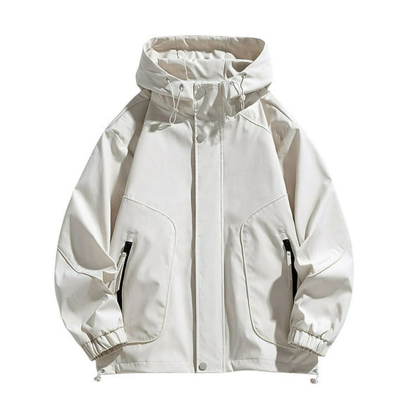 Mens Rain Jacket Outdoor Athletic Lightweight Windbreaker Fashion Waterproof Raincoat for Hiking Cycling Running Khaki XXL